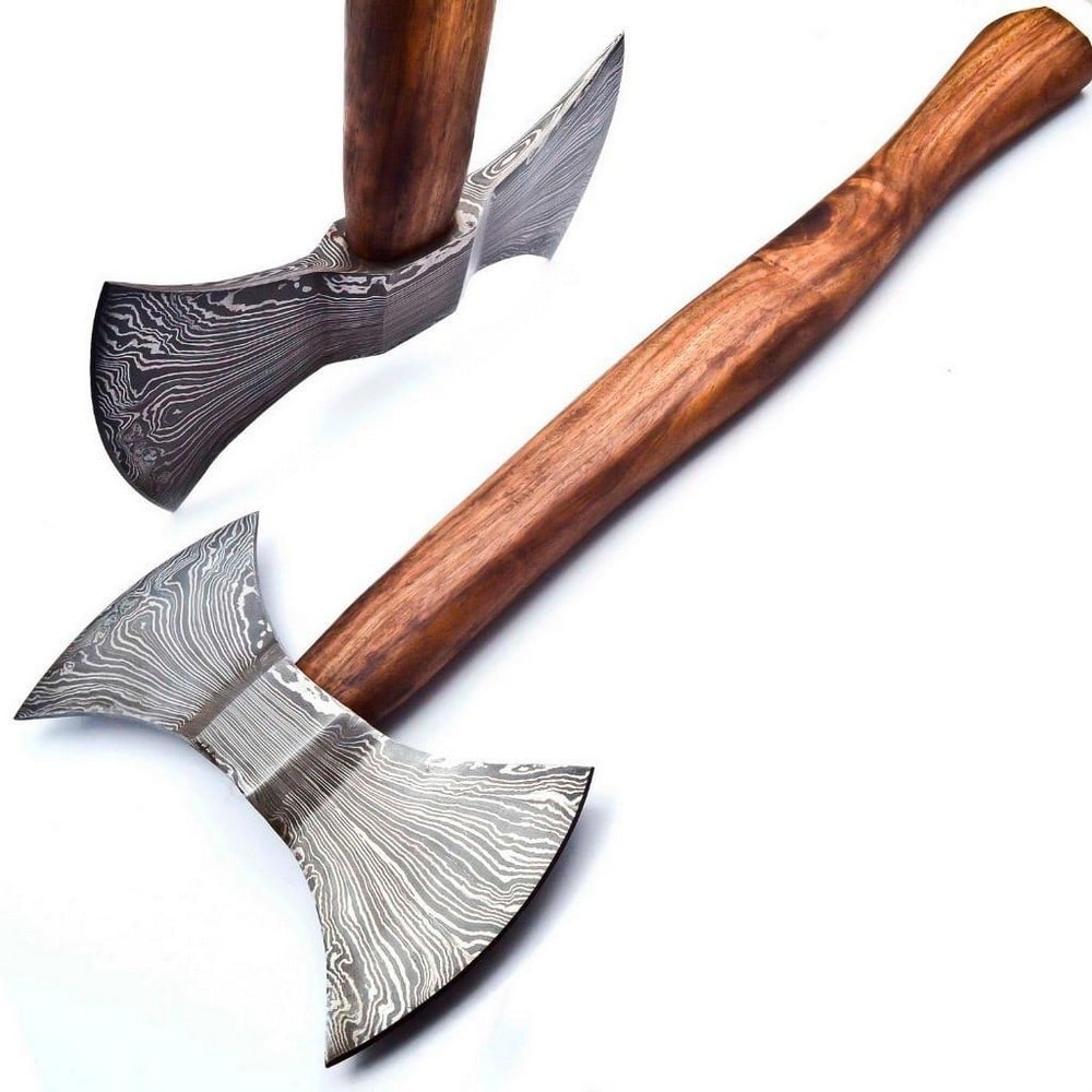 CRUSADERS Hand Made Damascus Steel Forged Double Head WAR Axe With Rose Wood Handle (1 of 1)
