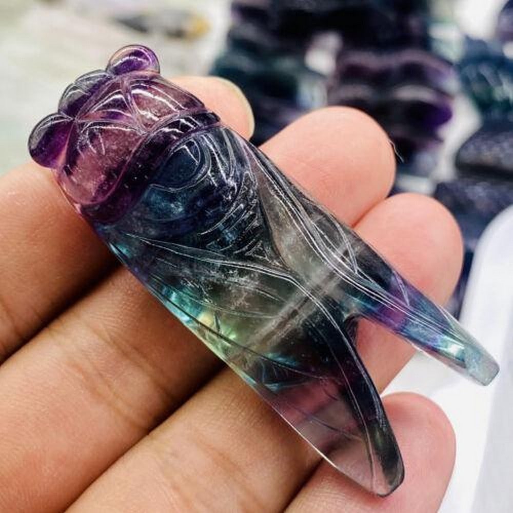 4" Natural Fluorite Quartz Hand Carved the cicada Skull Reiki healing (1 of 5)