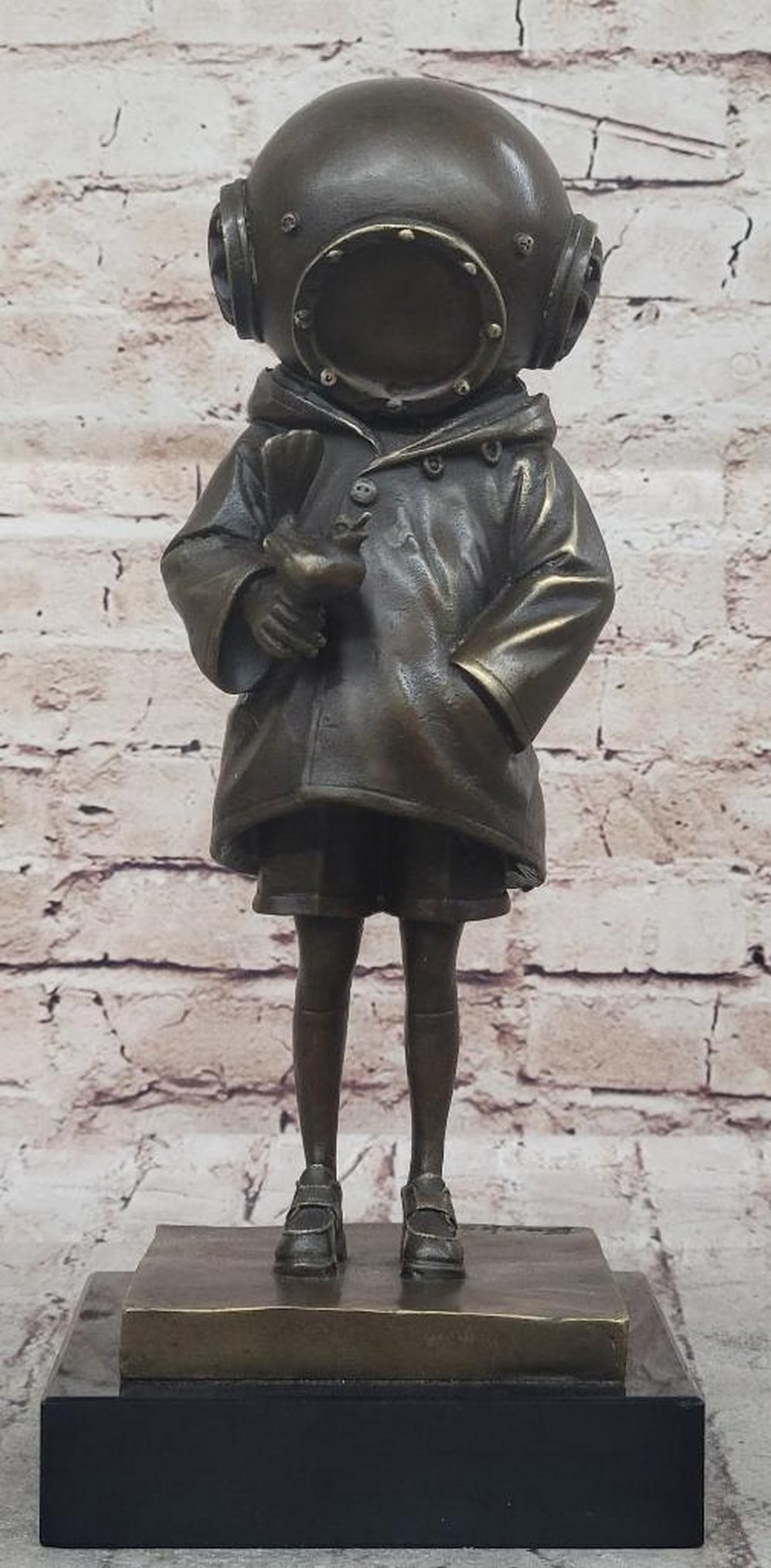 Little Girl Wearing a Diving Helmet Inspired Bronze Statue - 12.5" x 5.5" (1 of 7)