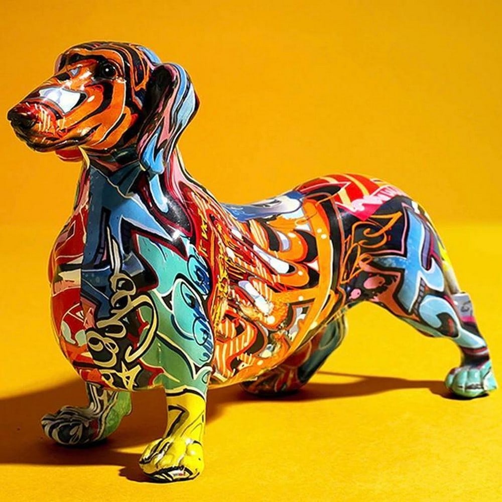 11" - Custom Made Dachshund Nordic Painted Statue: 11" - Custom Made Dachshund Nordic Painted Statue This is for all the parents who love their fur babies. This cute, unique and colorful Nordic painted Dachshund Statue will put a smile on your fac