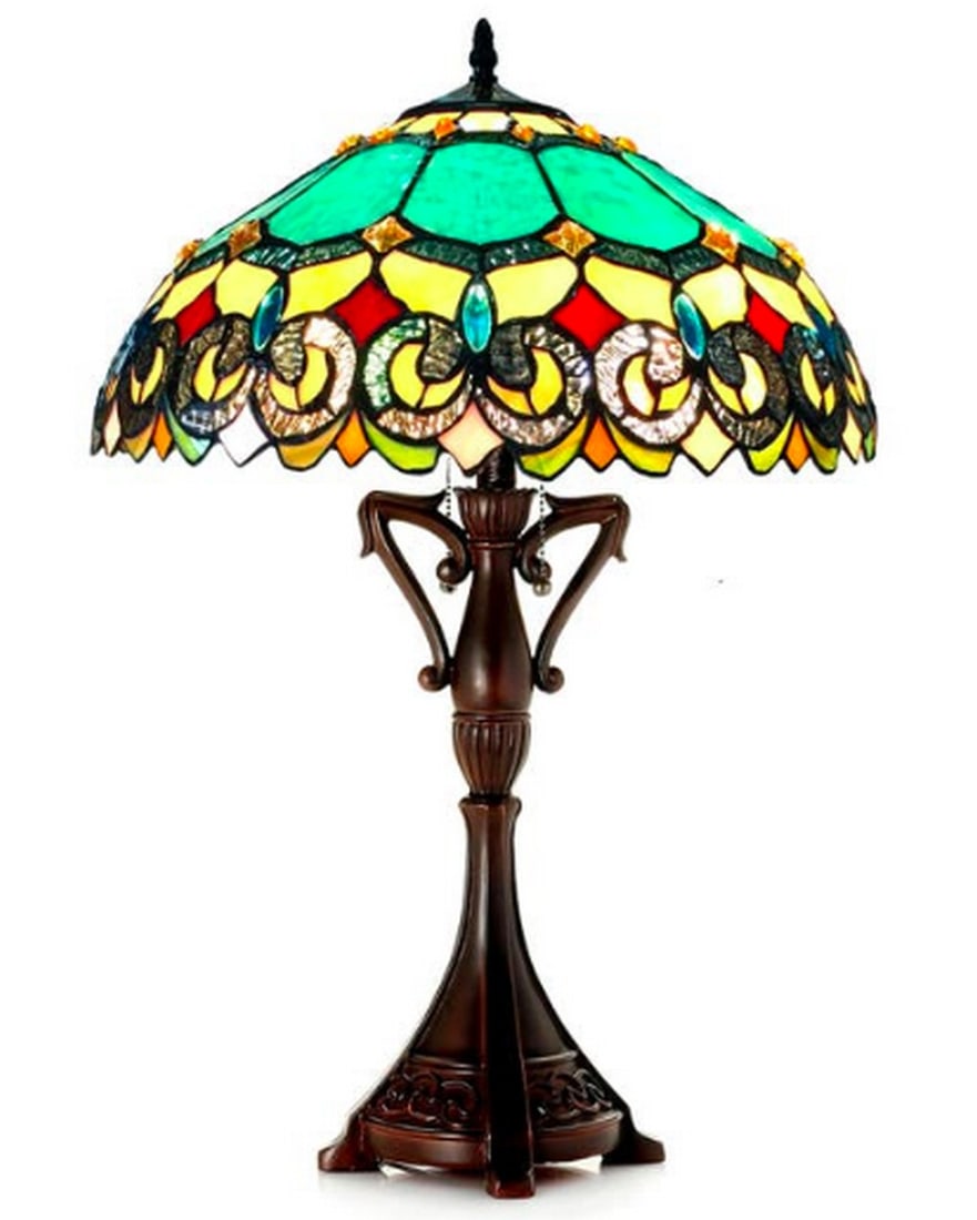Tiffany Inspired 2-light Antique Dark Bronze Table Lamp: Tiffany Inspired 2-light Antique Dark Bronze Table Lamp This Tiffany style, Victorian design 2-light table lamp features an antique dark bronze finish that will complement many decors throughout your