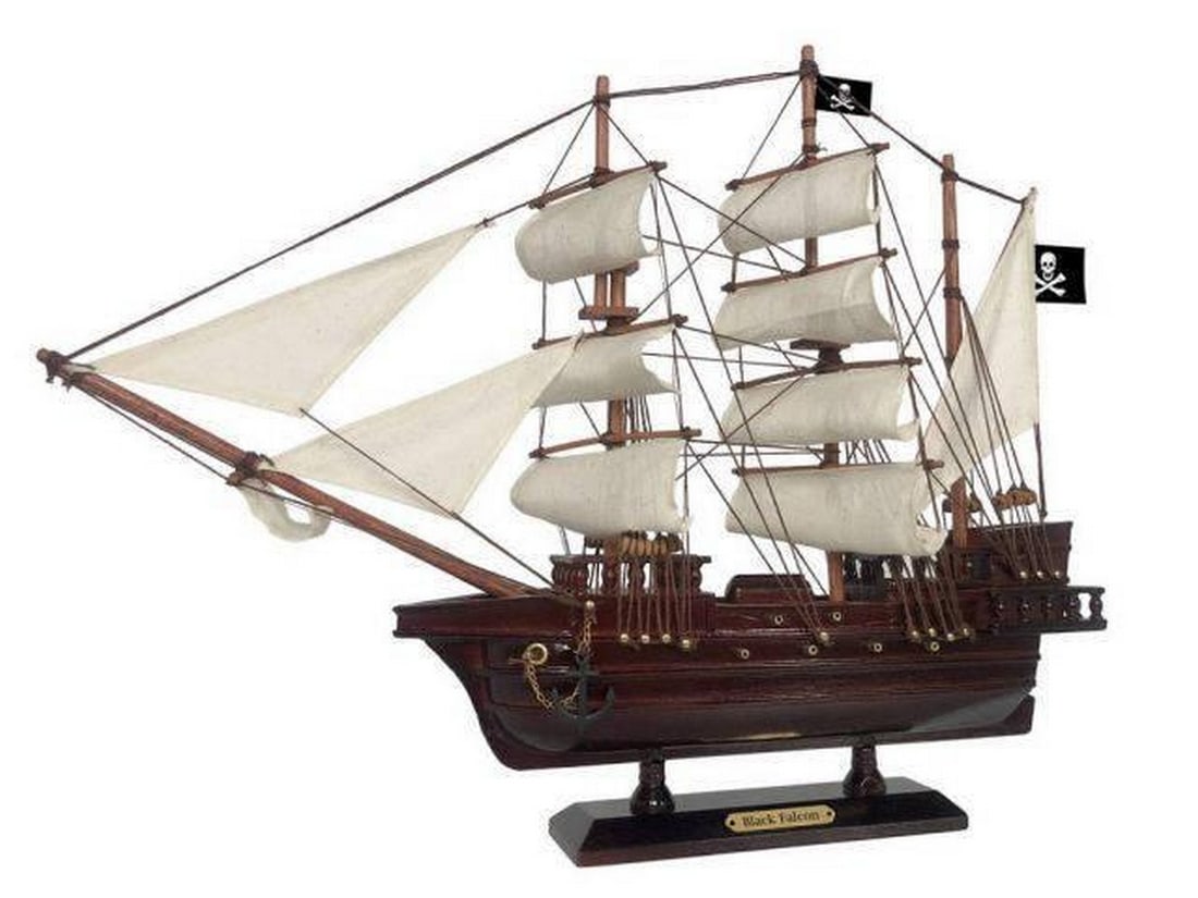 Wooden Captain Kidd's Black Falcon White Sails Pirate Ship Model 20": Wooden Captain Kidd's Black Falcon White Sails Pirate Ship Model 20" Take to the high seas on this handmade ship inspired by Captain Kidd's flagship, the Black Falcon, and sail with the in