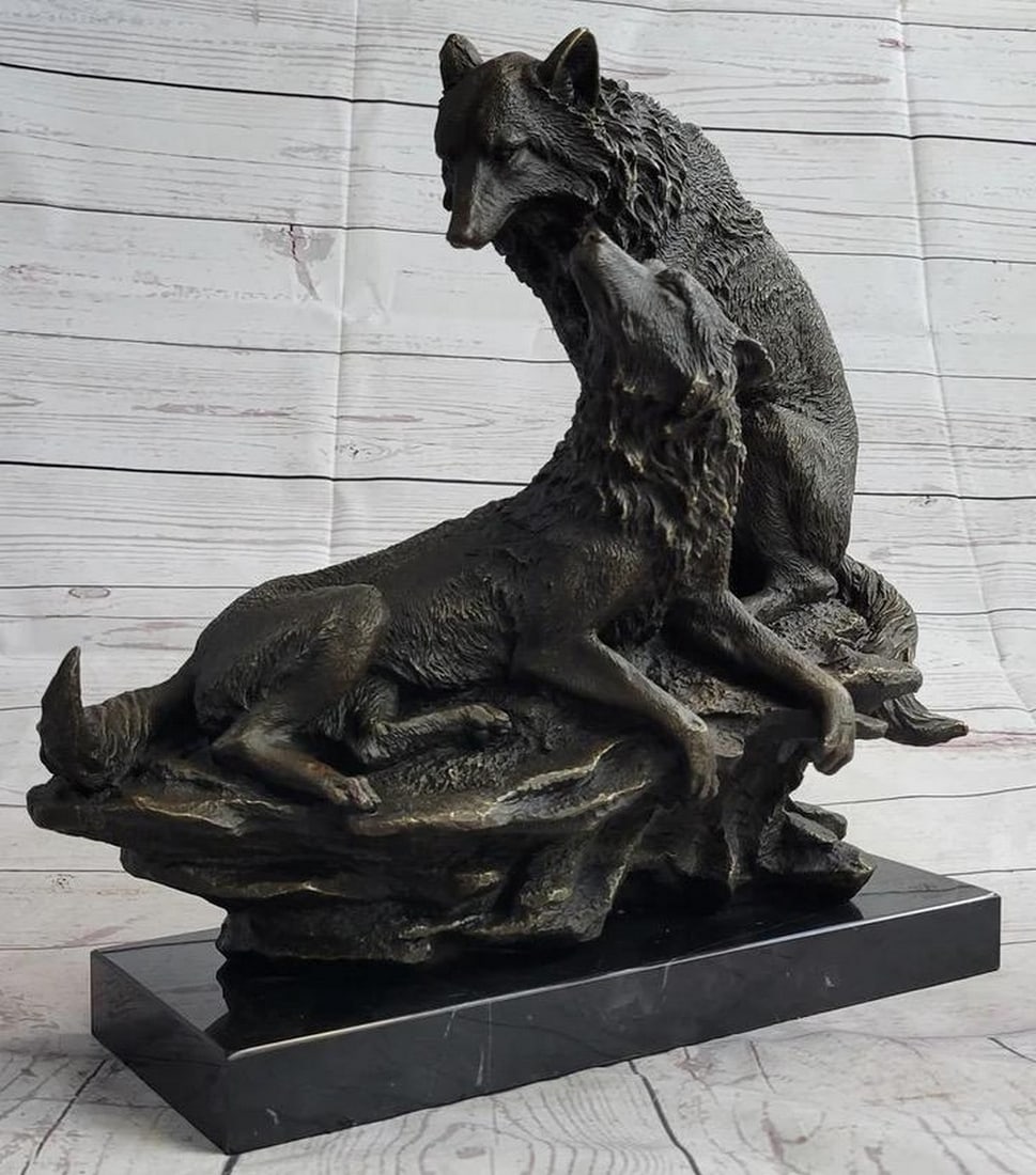 Timber Wolf Siblings Inspired Bronze Statue - 14" x 14" (1 of 6)
