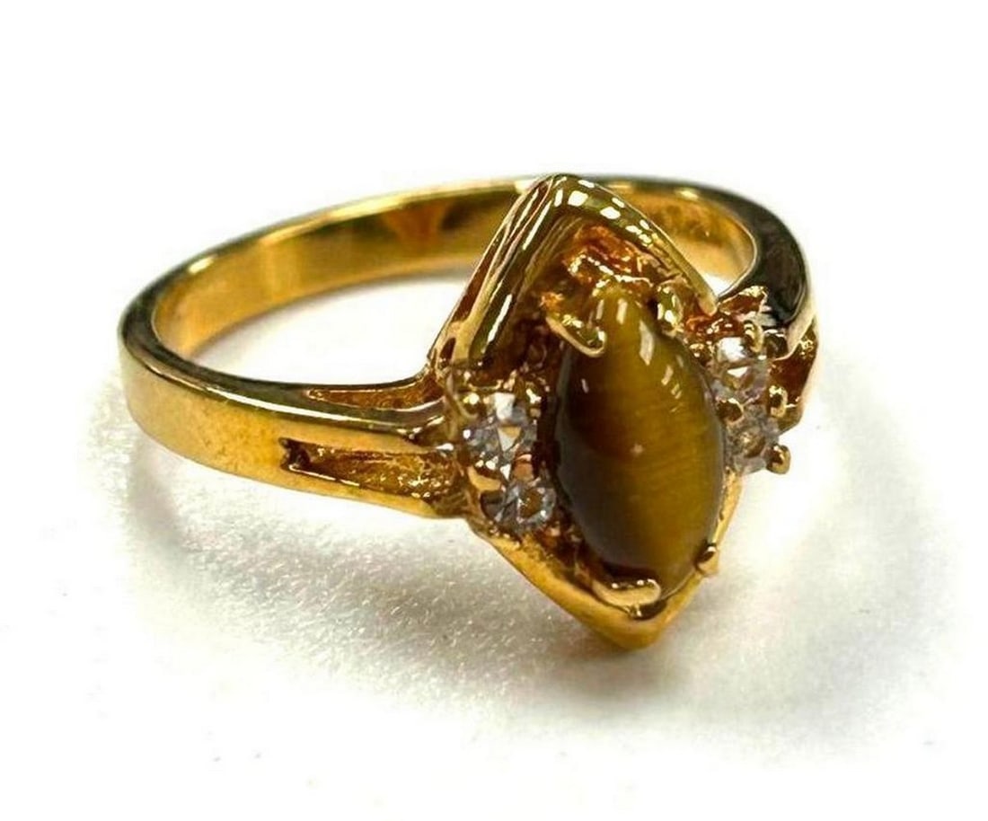 Citrine Cat's Eye Set with 4 Austrian Crystals 18KTGP Ring Size 9 (1 of 4)