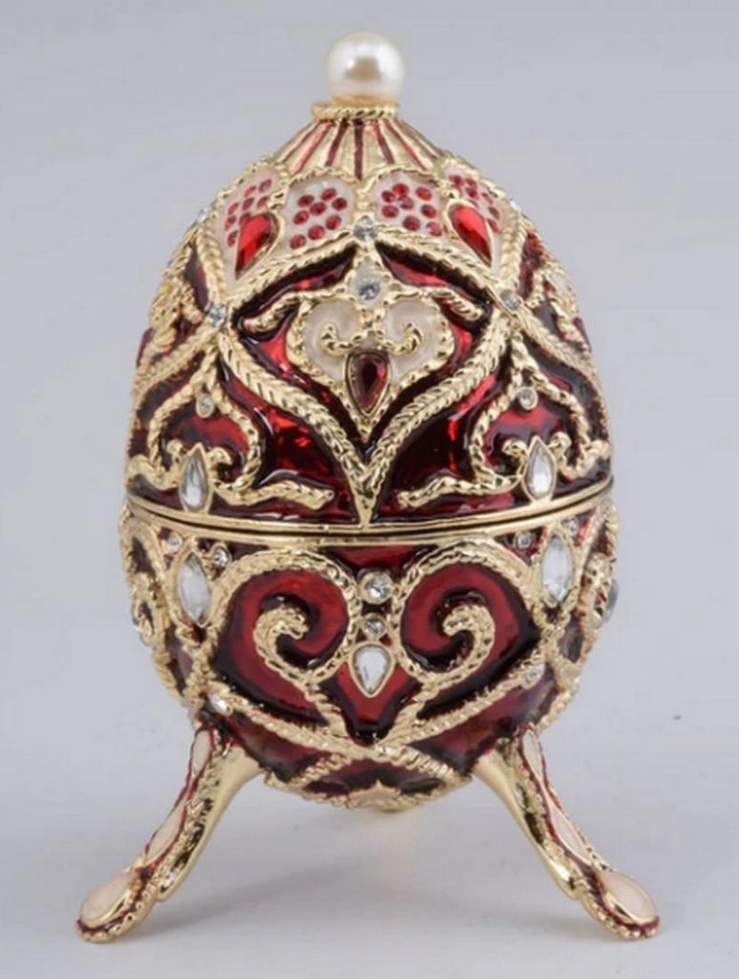 Simply Stunning Red Faberge Egg Trinket Box With Music Handmade (1 of 7)