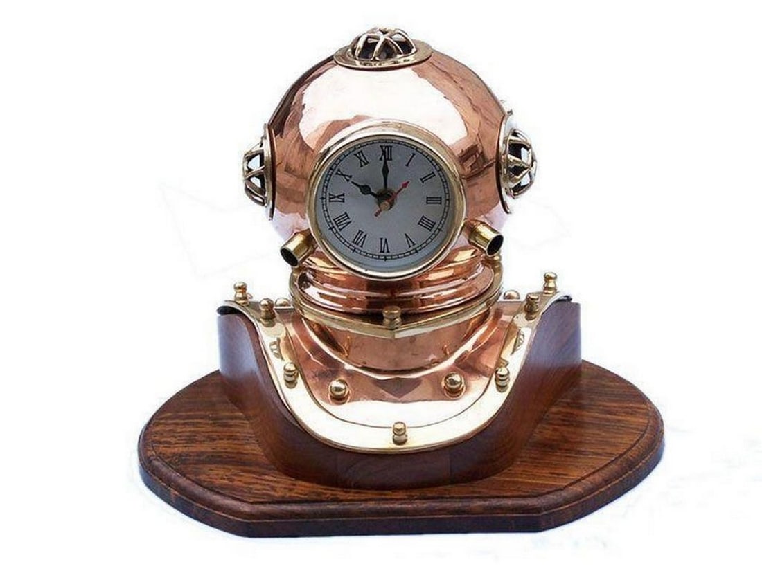 Copper Decorative Divers Helmet Clock 12" (1 of 3)