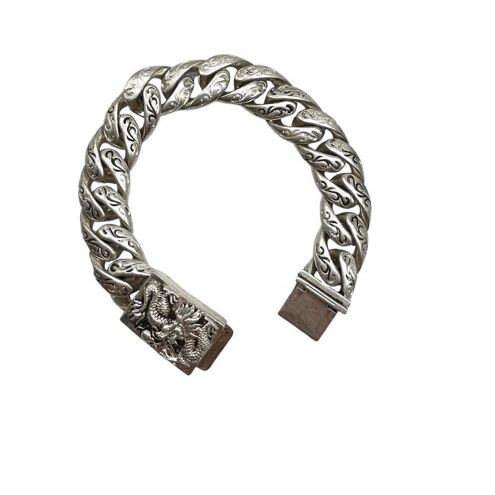 Dragon Chain Link Bracelet: Dragon Chain Link Bracelet This bracelet measures 8.5 inches in length for the wrist, not including the end clasp. The dragon symbolizes power, change, and spirituality, and it also symbolizes good lu