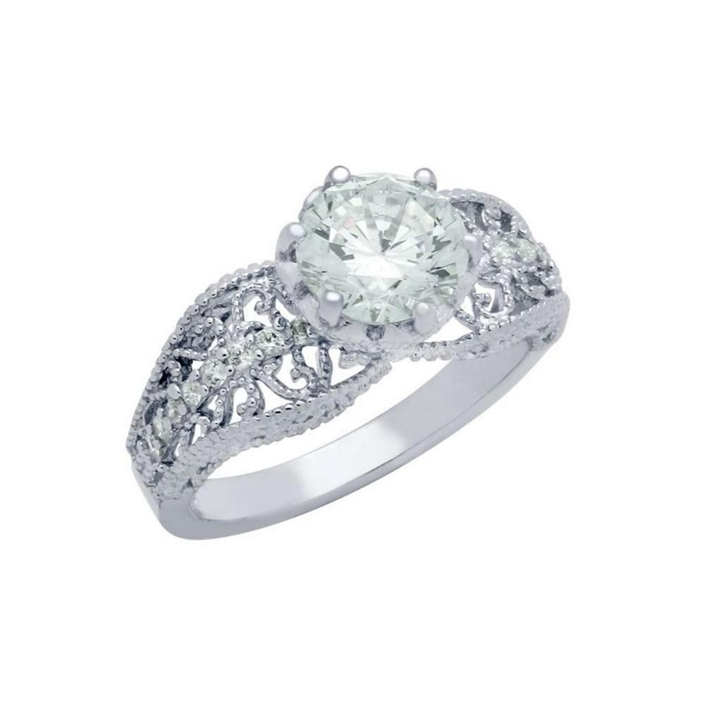 925 Sterling Silver Rhodium Plated Round Austrian Crystal Beaded See Through Engagement Ring - 7 (1 of 2)