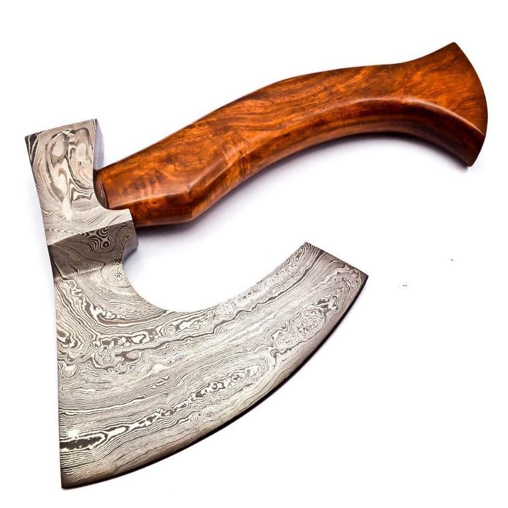 Rosewood Damascus Hammer Head Hatchet: Rosewood Damascus Hammer Head Hatche. Damascus Steel Blade with 256 Layers. HARDNESS 56-60 H R C View Photos For Further Details.