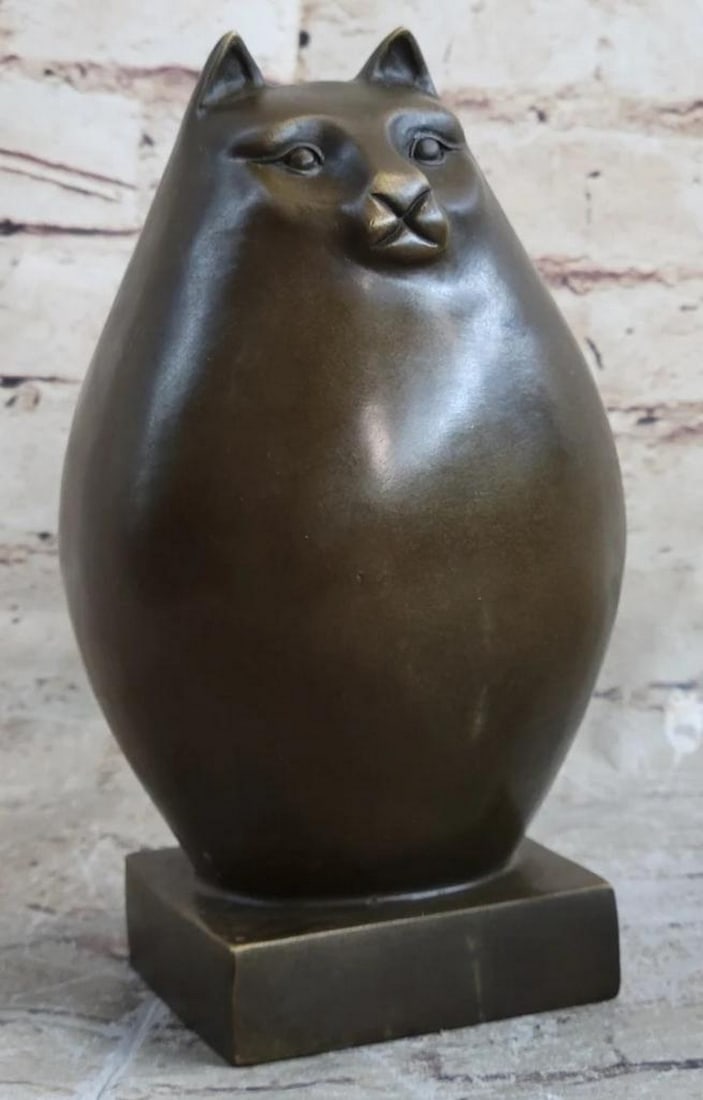 Handcrafted Detailed Hot Cast Cat by Botero Bronze Sculpture Statue Figure Sale - 6" X 4" (1 of 6)