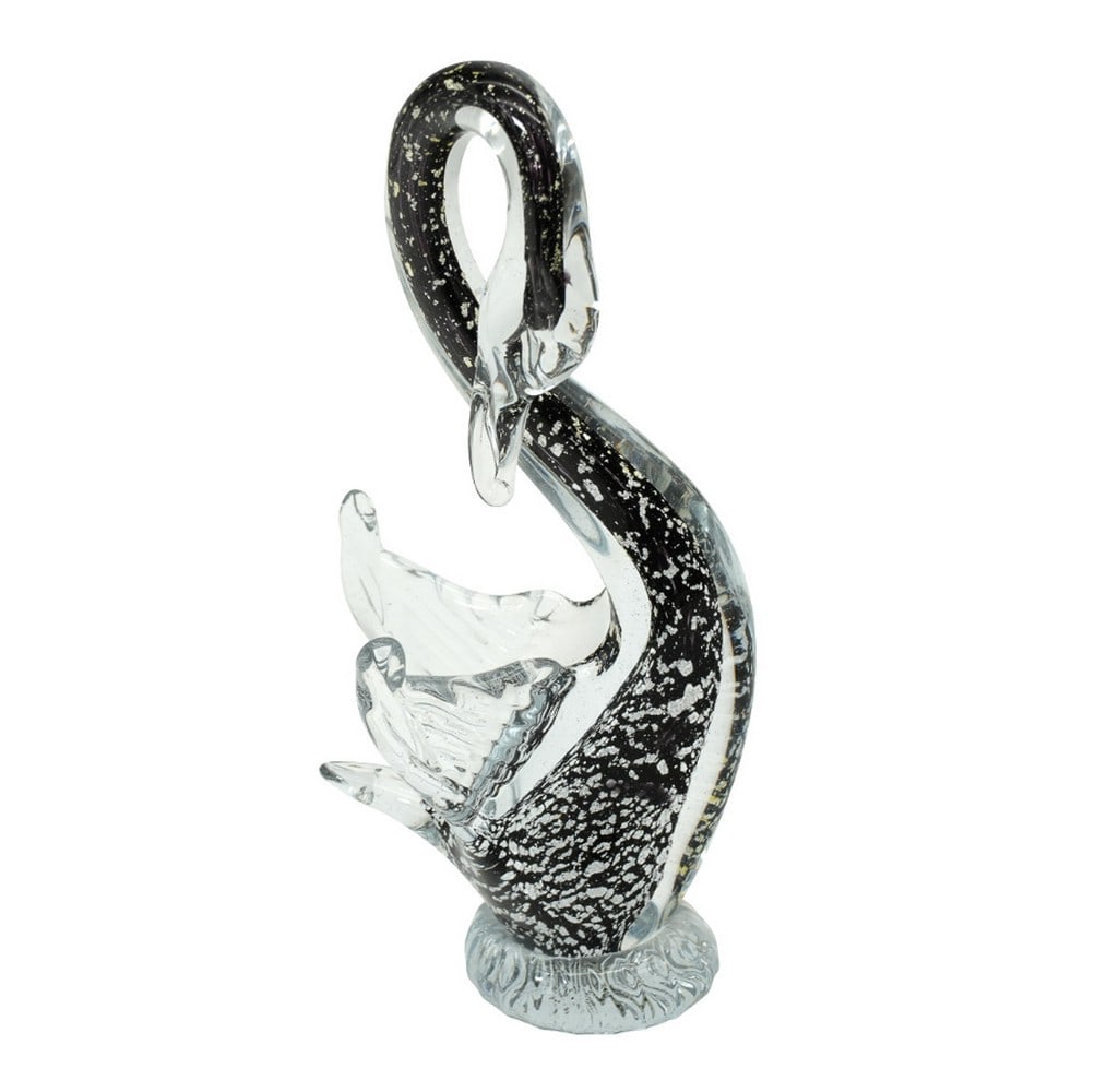 Murano Glass Sommerso Swan Figurine with Silver Leaf: Murano Glass Sommerso Swan Figurine with Silver Leaf This precious figurine is a handmade sculpture crafted from Murano glass, featuring black glass sommerso and silver leaf. Made entirely by hand wit