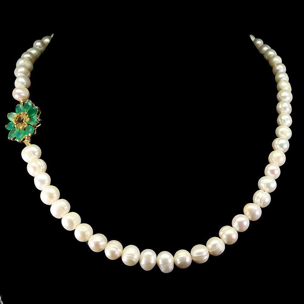 Citrine & Aventurine Gemstone Pearl Necklace in 925 Sterling Silver (1 of 3)