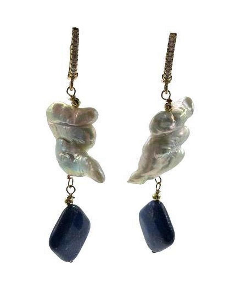 White Baroque Pearl With Lapis Lazuli Stone Dangle Earrings (1 of 4)