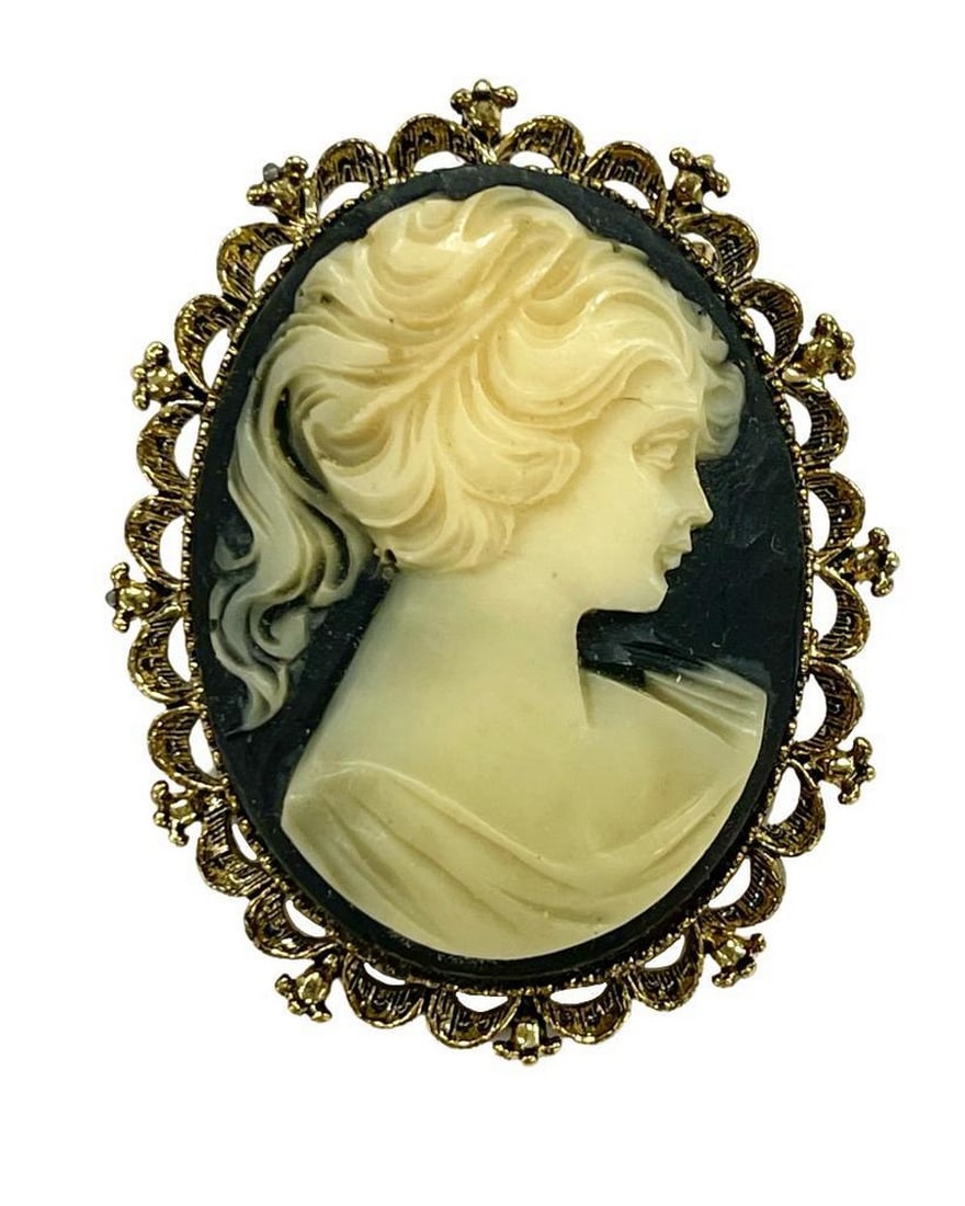 Victorian Lady Cameo Brooch with Noir Elegance (1 of 4)