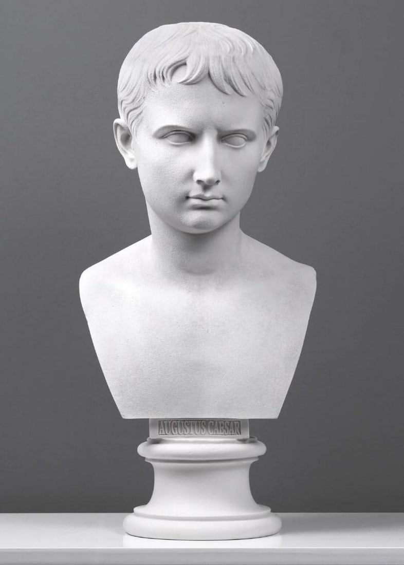 Large White Carrara Marble Augustus Caesar Bust Sculpture (39.6lbs) (1 of 6)