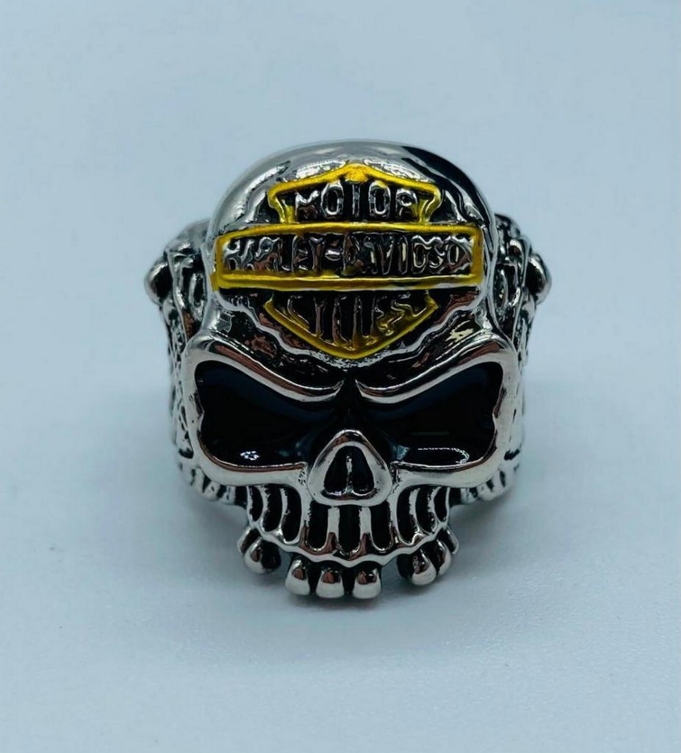 Mens Harley Davidson Skull Head Motorcycle Ring Size 10 (1 of 2)