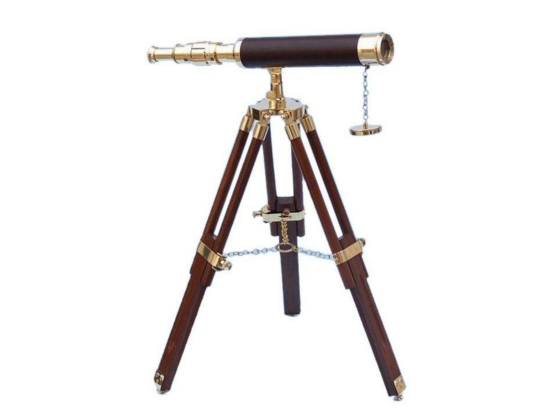 Floor Standing Brass/Leather Harbor Master Telescope 30" - Leather (1 of 3)