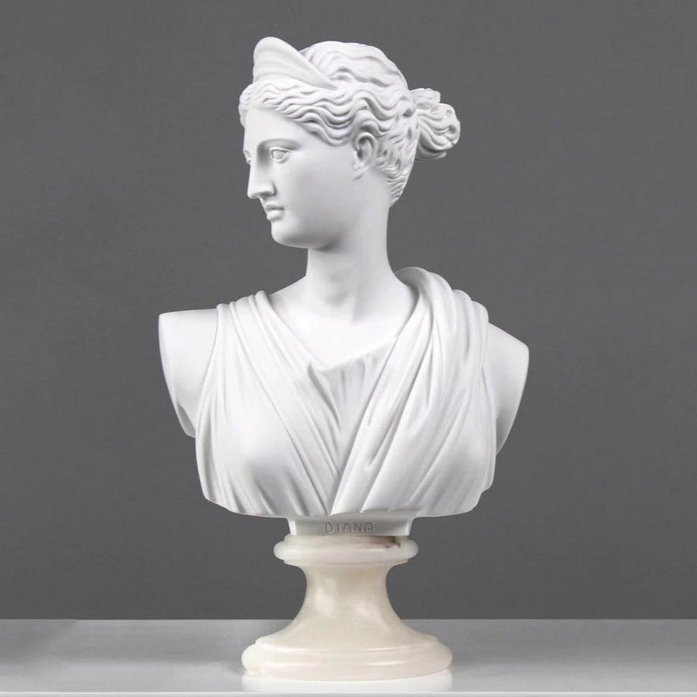 White Carrara Marble Bust Of Diana of Versailles - (9.7lbs) (1 of 4)