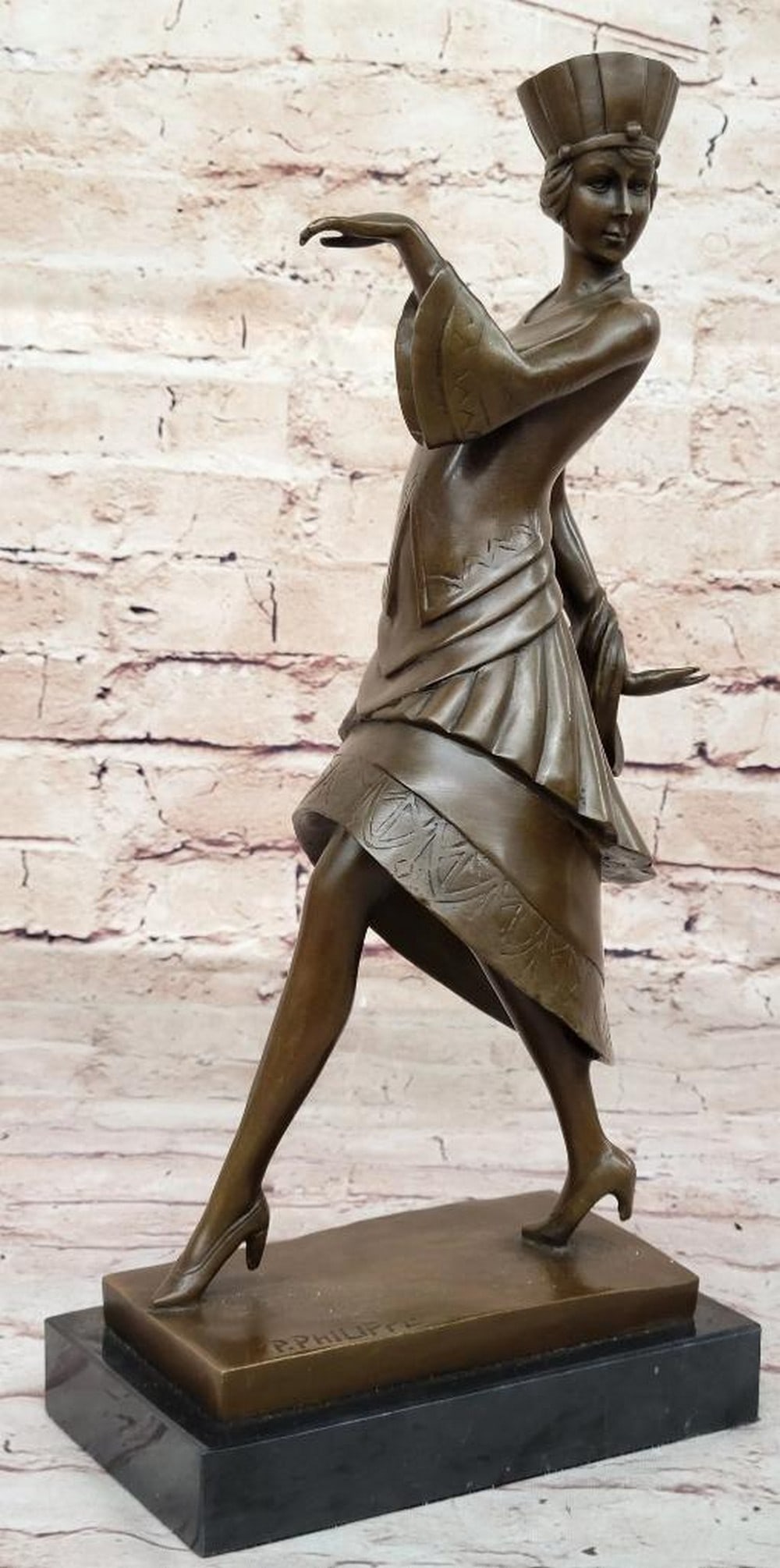 Egyptian Majesty Inspired Bronze Sculpture Signed by Paul Philippe - 15" x 8": Egyptian Majesty Inspired Bronze Sculpture Signed by Paul Philippe - 15" x 8" Step into the opulent world of Egyptian artistry with our striking Art Deco bronze sculpture by Paul Philippe. Cr