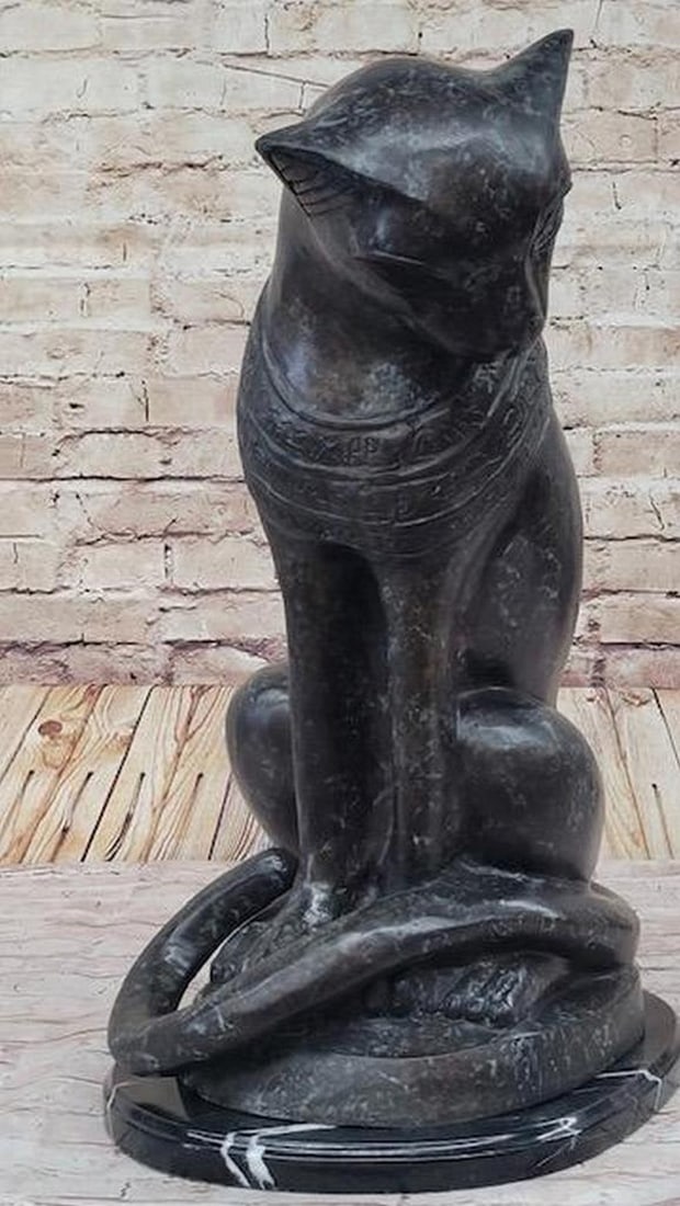 Bastet Cat Feline Egyptian Goddess Bronze Metal Statue Sculpture 19" x 13" (1 of 9)