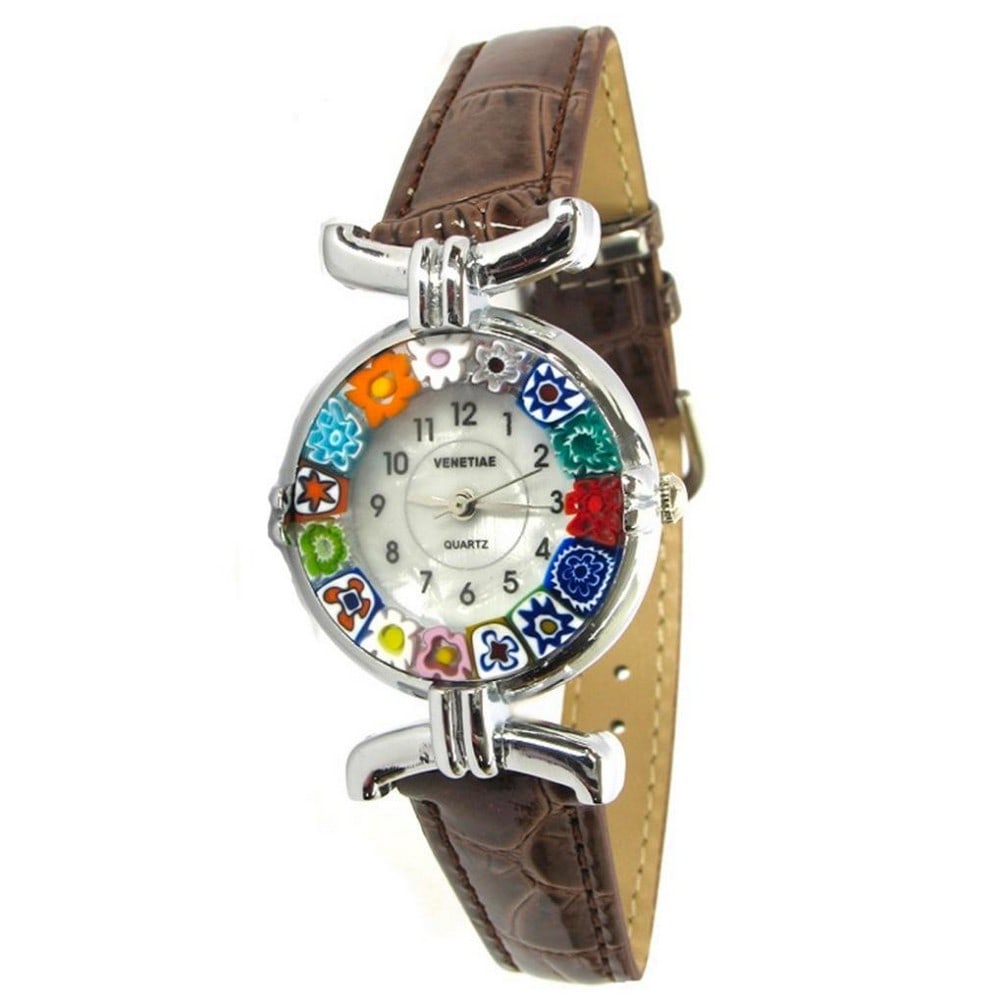 Millefiori Brown Strap Murano Glass Wristwatch (1 of 1)