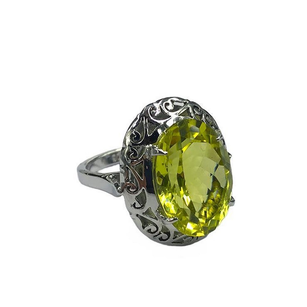 Sterling Silver Large Lemon Quartz Stone Ring (1 of 2)