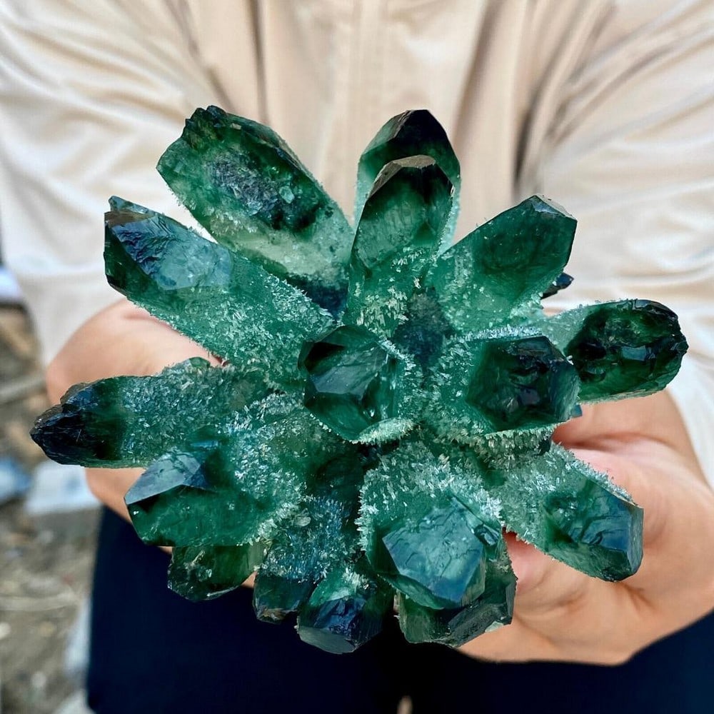 Green Phantom Quartz Crystal Cluster Specimen (1 of 6)