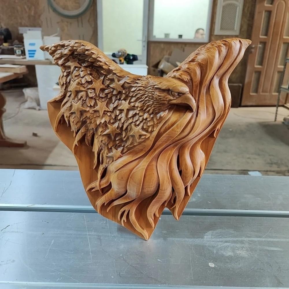 American Bald Eagle & Flag Wood Carving (1 of 4)
