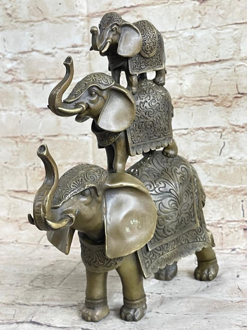 Three Stacked Lucky Elephants Bronze Sculpture (1 of 4)