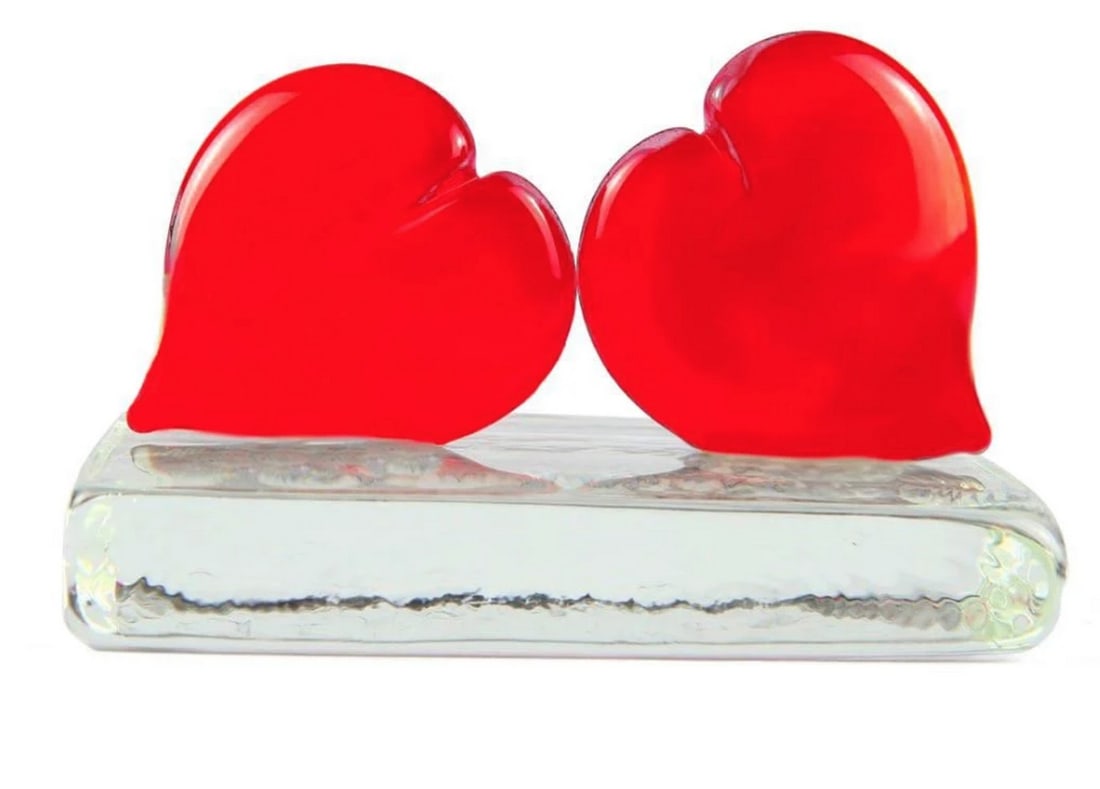TWO RED HEARTS MURANO GLASS PAPERWEIGHT (1 of 2)