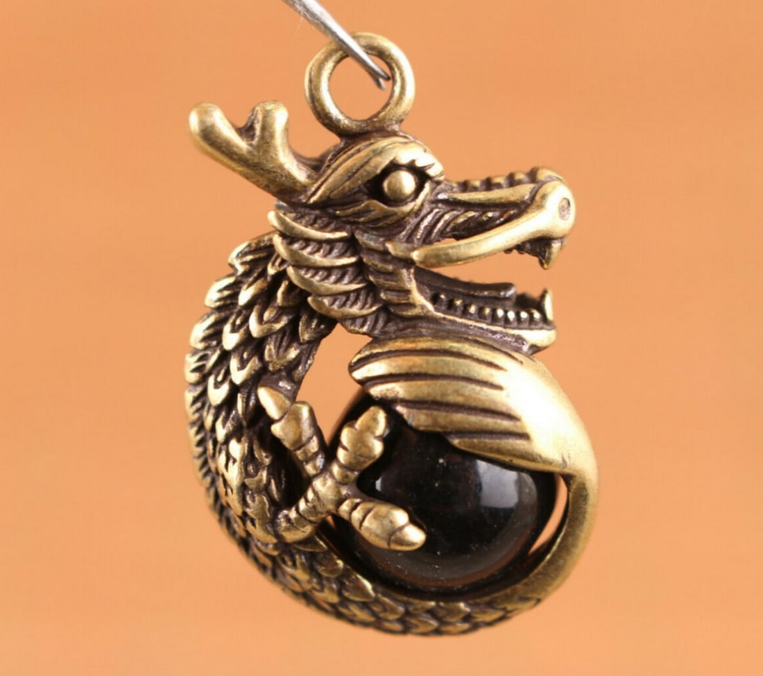 Bronze Dragon Statue Collectible Netsuke Pendant (1 of 5)