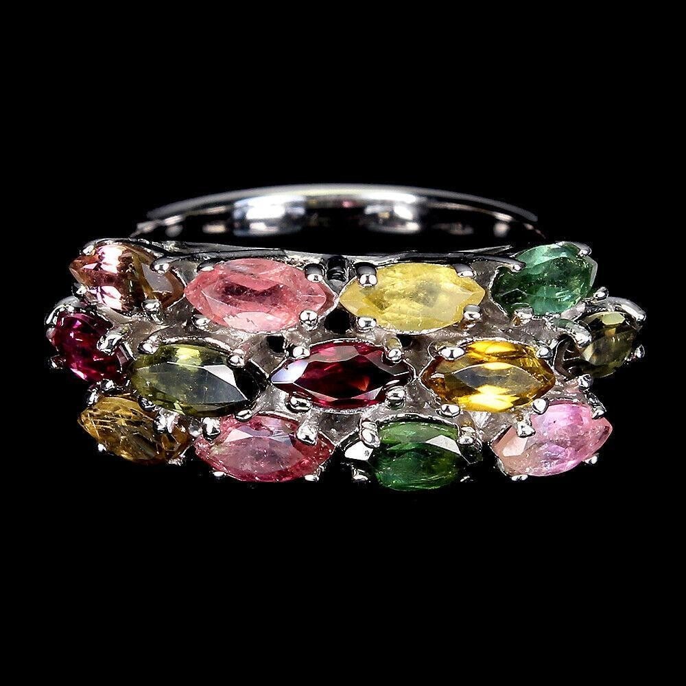Multi-Color 6x3mm - Marquise Tourmaline & Peridot Sterling Silver Ring - Size 9: Multi-Color Marquise Tourmaline & Peridot Sterling Silver Ring - Size 9 Type of Metal: 925 STERLING SILVER Plate: 14K WHITE GOLD Ring Size: 9 Stones: TOURMALINE & PERIDOT Style: Cocktail View