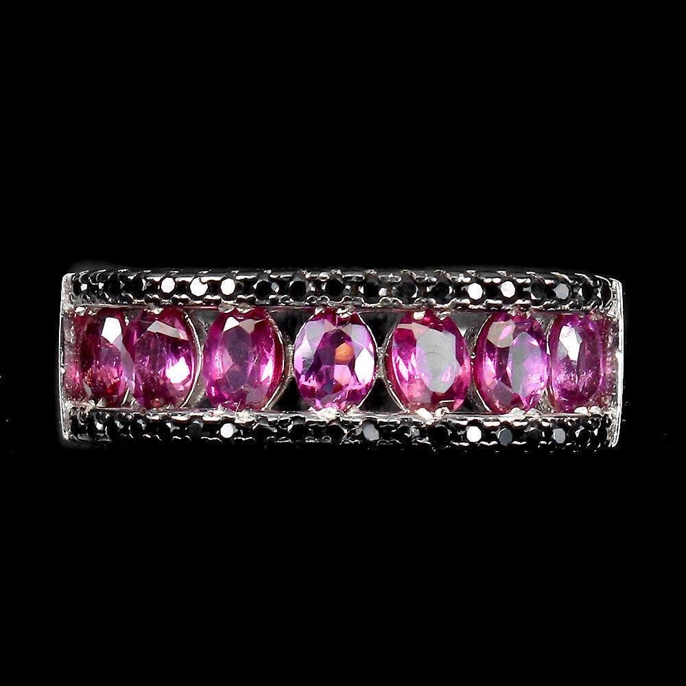 Oval Cut Rhodolite Garnet (4x3mm) & Black Spinel Crowned Sterling Silver Ring - Size 7.5 (1 of 3)