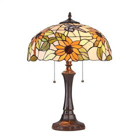 Tiffany-Style Floral Design Table Lamp with Dark Bronze Finish, 2-Light (1 of 3)