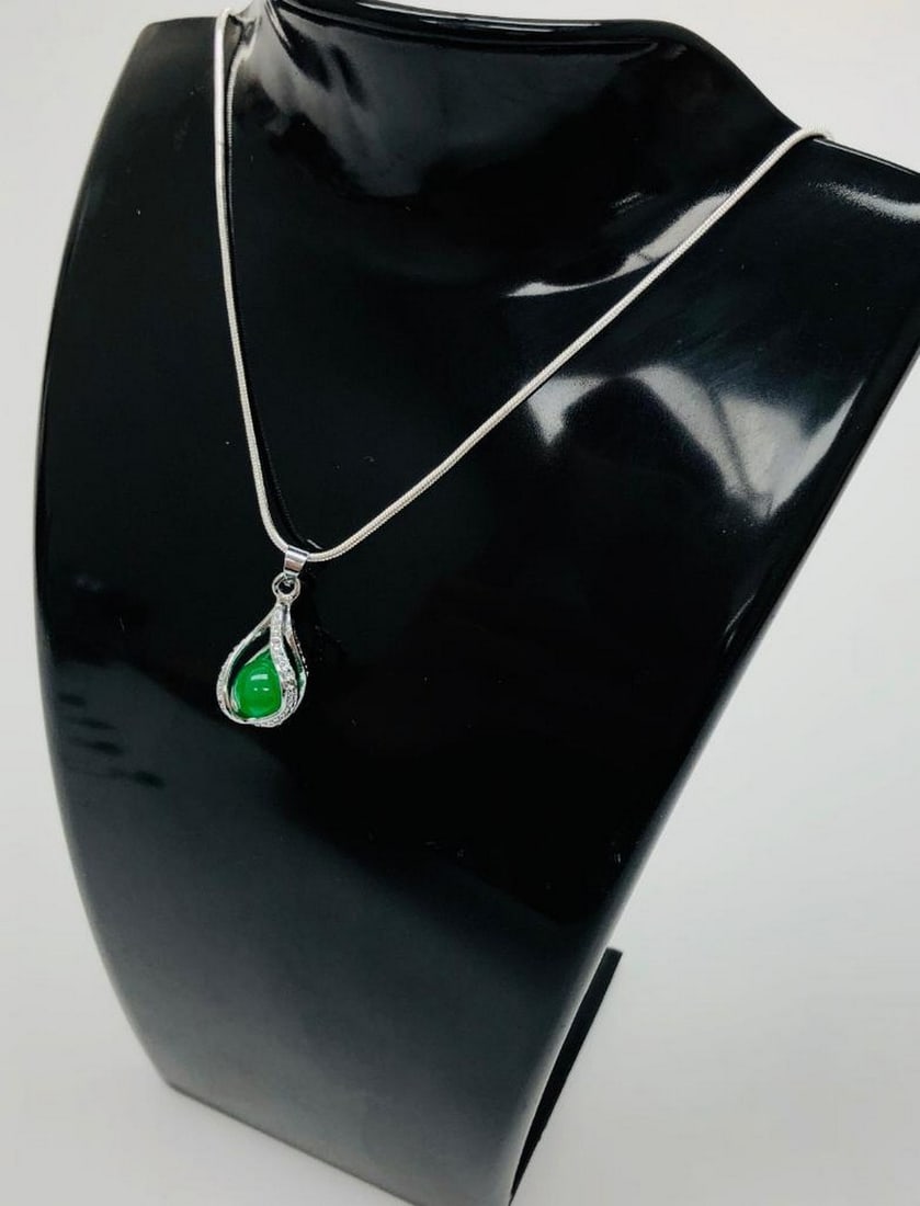 Unique 925 Silver Green Jade Trapped Sphere Pendant (1 of 2)