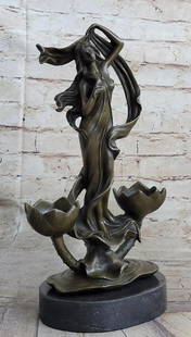 Exquisite Art Nouveau Bronze Candelabra Signed by Jean Patoue - 13" x 7": Exquisite Art Nouveau Bronze Candelabra Signed by Jean Patoue - 13" x 7" Experience the timeless elegance of Art Nouveau with this stunning bronze candelabra, meticulously crafted as a faithf