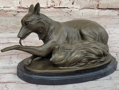 German Shepard Grooming Bronze Statue - 6.5" x 10": German Shepard Grooming Bronze Statue Discover the timeless charm of the "Bronze German Shepherd Statue Sculpture" by renowned artist Milo. Using the intricate "Lost Wax Method," Mi