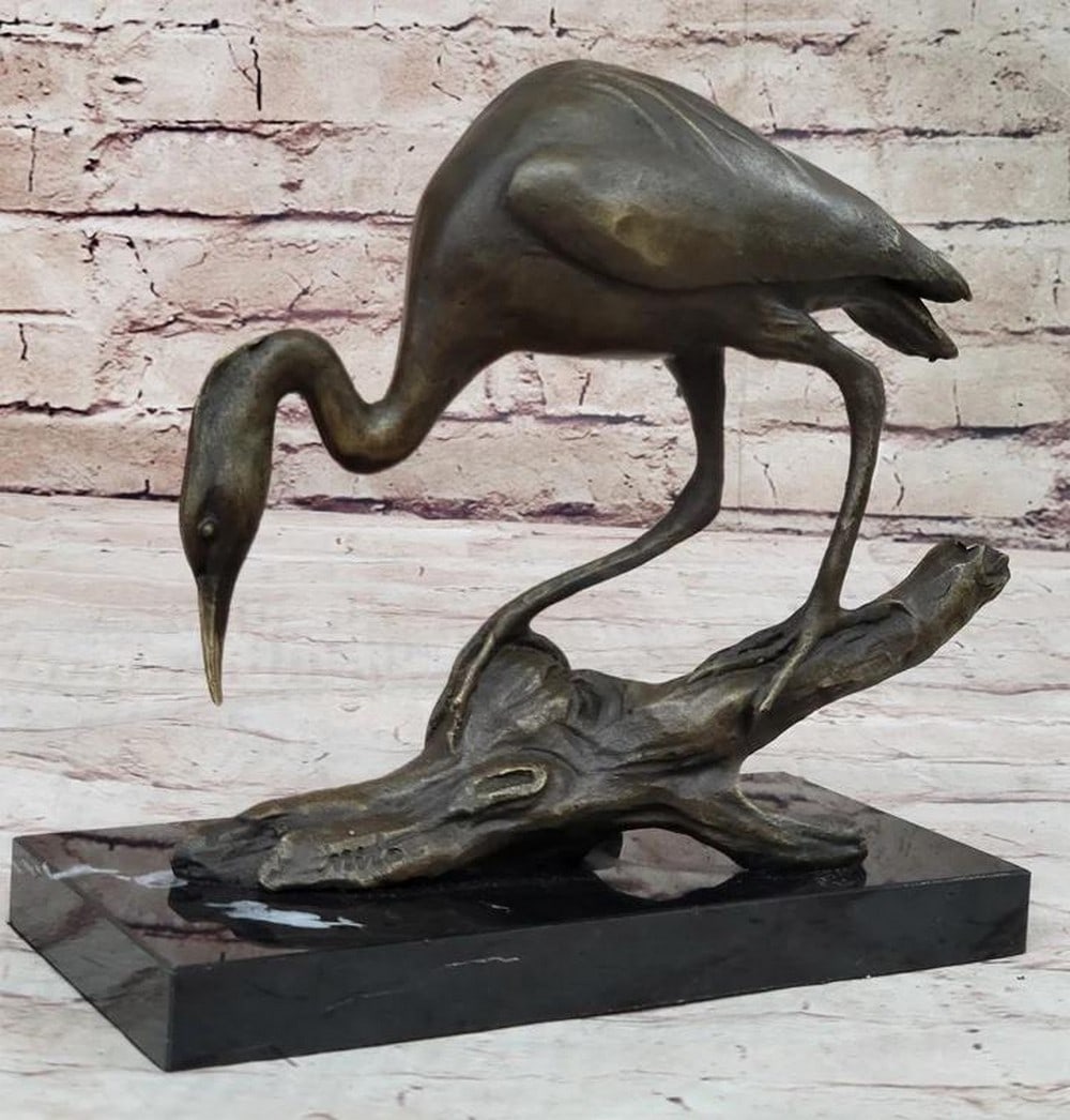 Great Blue Heron Wetland Coastal Bird Original Bronze Art Sculpture on Marble Base - 8" x 8.5" (1 of 5)