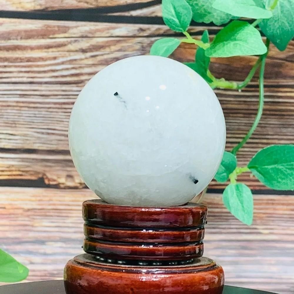 Black Tourmaline Crystal Ball with Quartz for Healing and Meditation