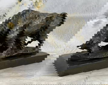 Large Abstract Modern Art Charging Bull Bronze Sculpture Marble Base Figurine (1 of 6)
