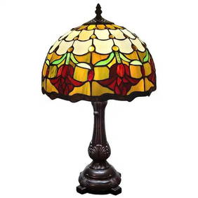 Tiffany-Style Stained Glass Table Lamp with White Floral Tulips (1 of 1)