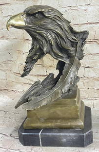 American Bald Eagle Original Bronze Bust - 12.5" x 9": American Bald Eagle Original Bronze Bust - 12.5" x 9" Capture the awe-inspiring presence of the eagle with this meticulously crafted bronze bust. The eagle's powerful hooked beak, highlig