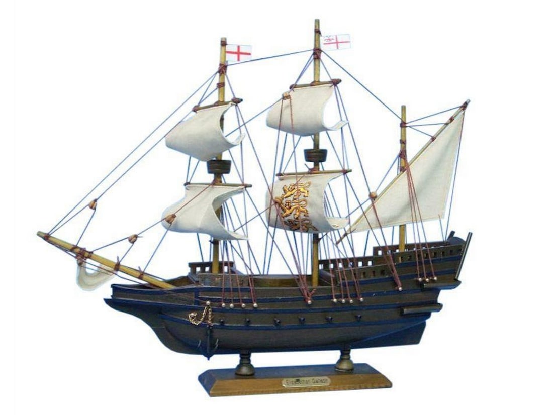 Wooden Elizabethan Galleon Tall Model Ship 14": Wooden Elizabethan Galleon Tall Model Ship 14" Inspired by the historical Elizabethan galleons that defeated the Spanish Armada to turn England into a naval and maritime superpower and help forge