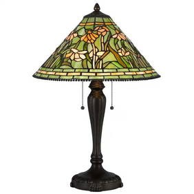24" Floral Tiffany-Inspired Stained Glass Table Lamp with Bronze Base (1 of 4)