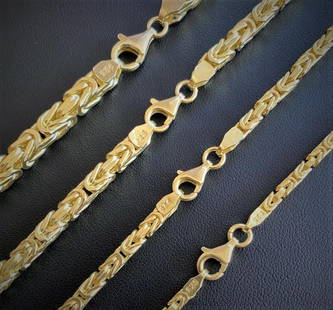 14k Gold Bonded Over Real 925 Sterling Silver Byzantine Chain Mens Necklace: For auction is a gorgeous unique Men's Real Solid .925 Sterling Silver Byzantine Rope Necklace! Made of 100% stamped silver - this will not tarnish or wear! 14k Gold plated over solid silver with