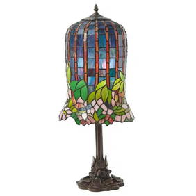 Pond Lily Tiffany-Inspired Stained Glass Table Lamp in Blue, Green, & Pink (1 of 5)