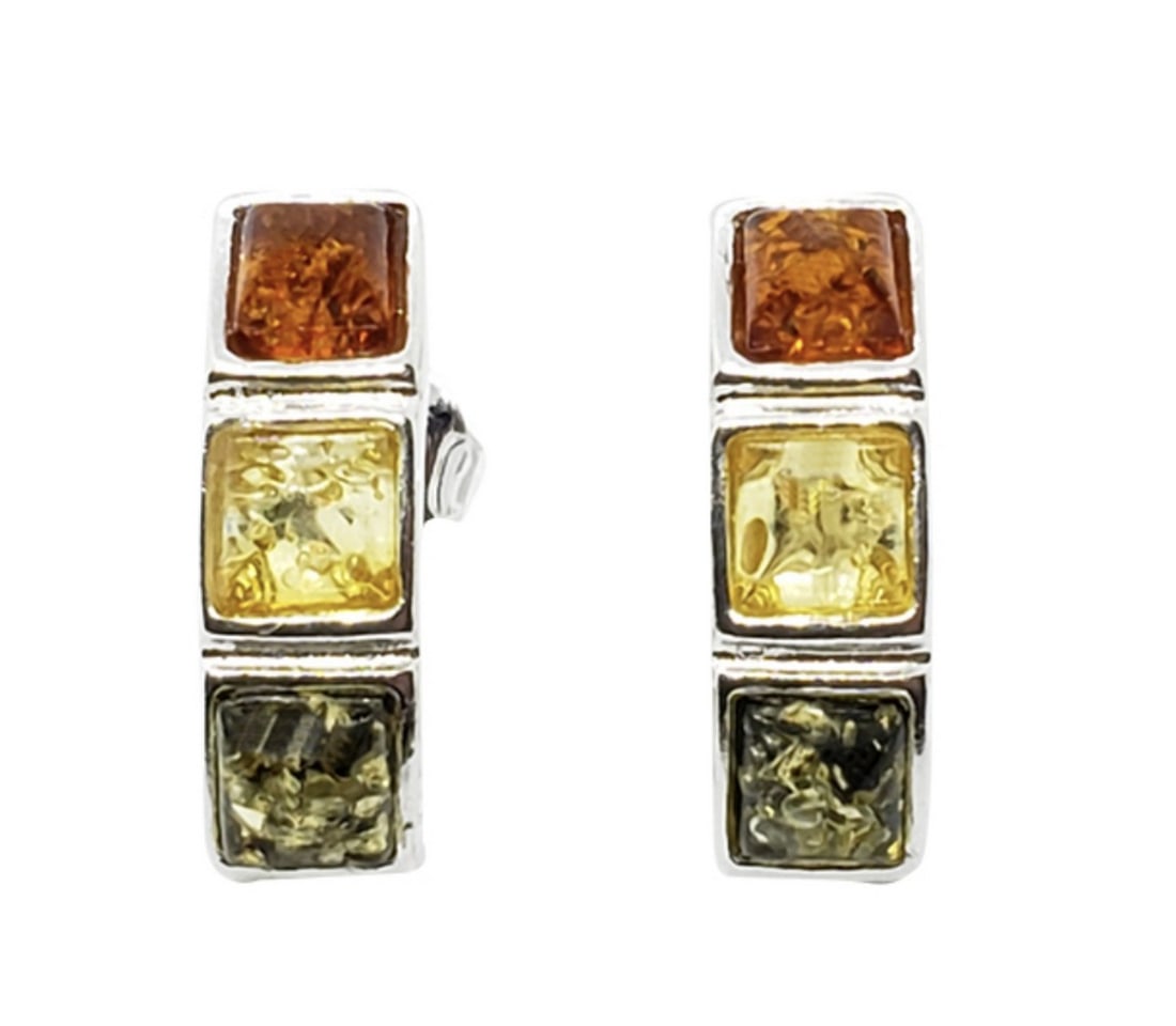 Square-Cut Tri-Color Sterling Silver Stud Earrings (1 of 1)