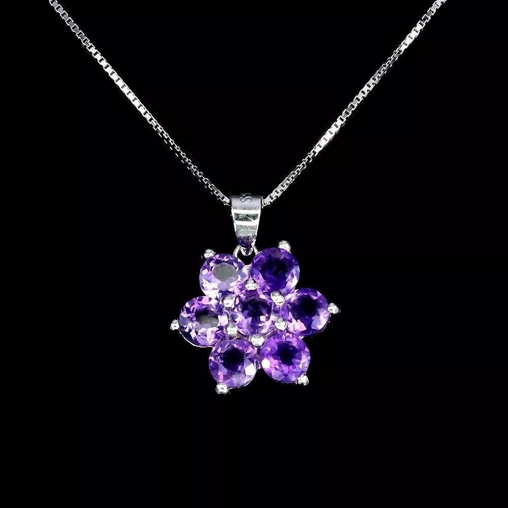 18" Natural Round Amethyst and Sterling Silver Necklace (1 of 3)