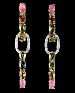 Oval Tourmaline Multi-Color Link Dangle Earrings: Oval Tourmaline Multi-Color Link Dangle Earrings Metal: 925 Sterling Silver Plate: 14k White Gold Main Stone: Oval cut tourmaline View Photos For Further Details