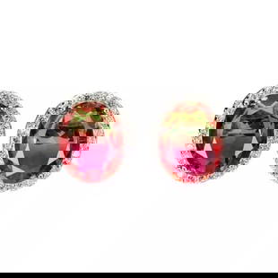 Sterling Silver & Synthetic Watermelon Tourmaline Earrings: Sterling Silver & Synthetic Watermelon Tourmaline Earrings These sterling silver earrings feature synthetic watermelon tourmaline stones, showcasing a stunning blend of pink and green hues that e